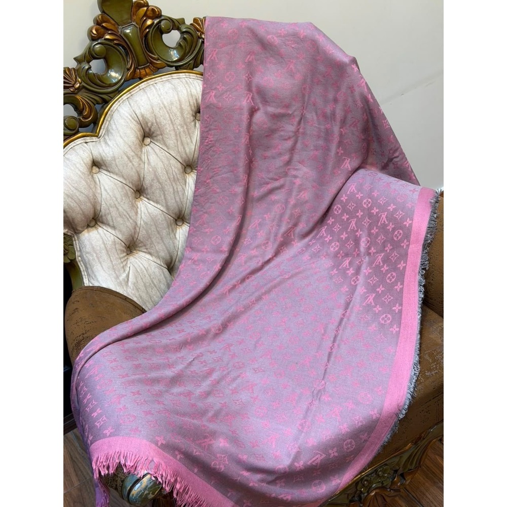 $299 flat sale Louis Vuitton Monogram Cashmere Silk Shawl Scarf Pink Grey
